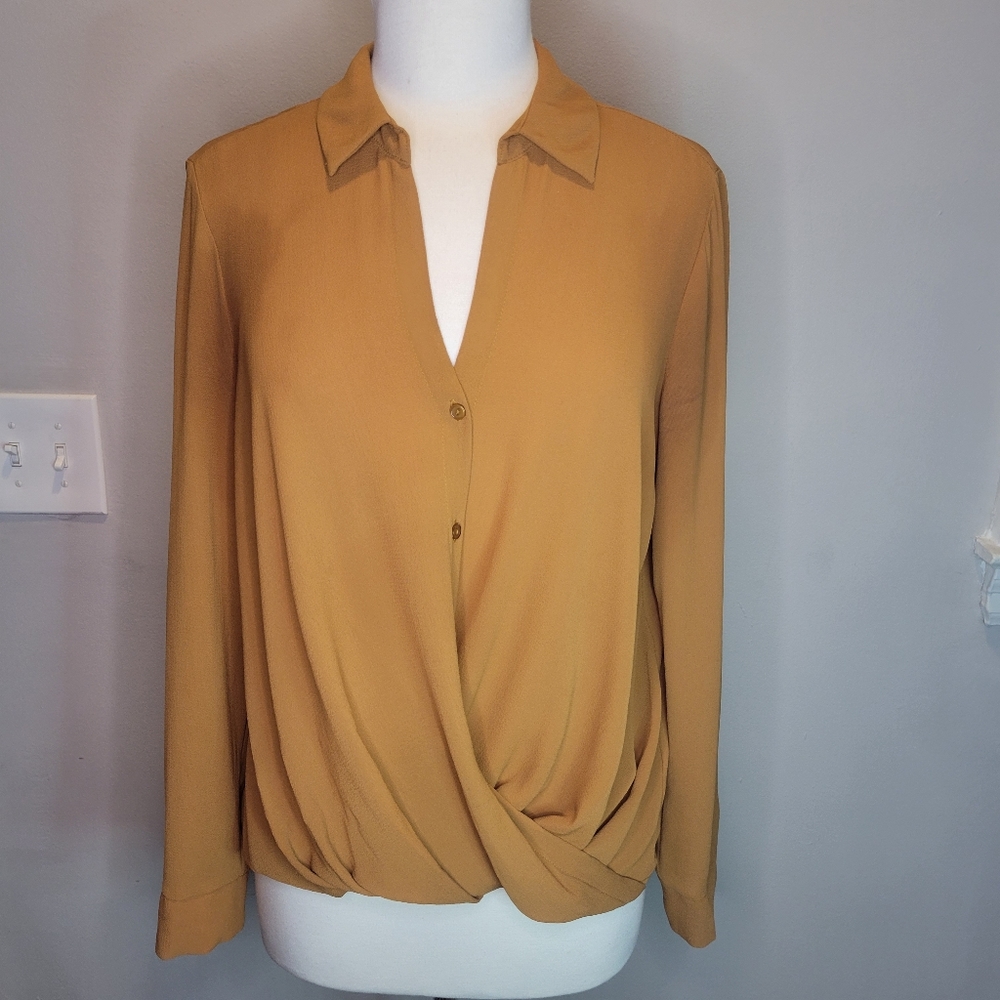 All in Favor Twisted Button Down Shirt, Mustard